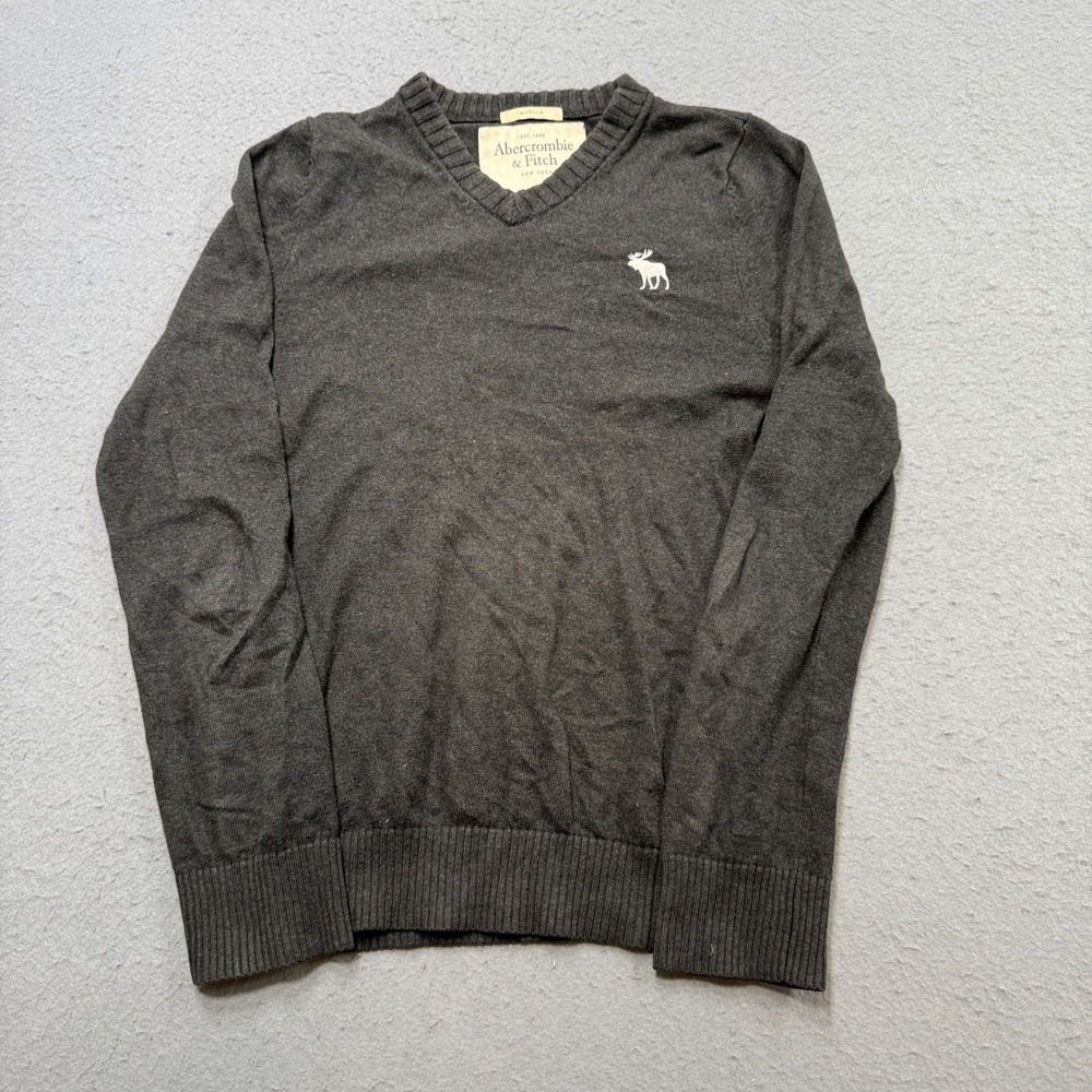 Abercrombie & Fitch Sweater Men's Medium Gray Muscle Fit Knit V-Neck Pullover